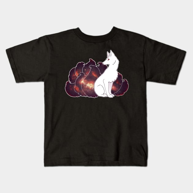 Nine Tails of Space Clouds - Galaxy Kitsune Kids T-Shirt by InvertSilhouette